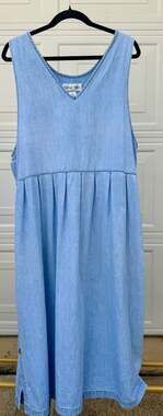 Vintage Baxter & Wells Light Wash Denim Sleeveless Midi Pinafore Dress Size 14